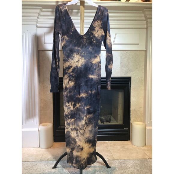 Capsulle Women’s Blue and Tan Tie Dye Bodycon Stylish Maxi Dress Size L New. - Picture 8 of 10